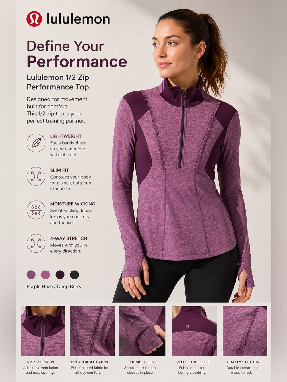 lululemon Purple Haze & Deep Berry 1/2 Zip Varsity Jacket